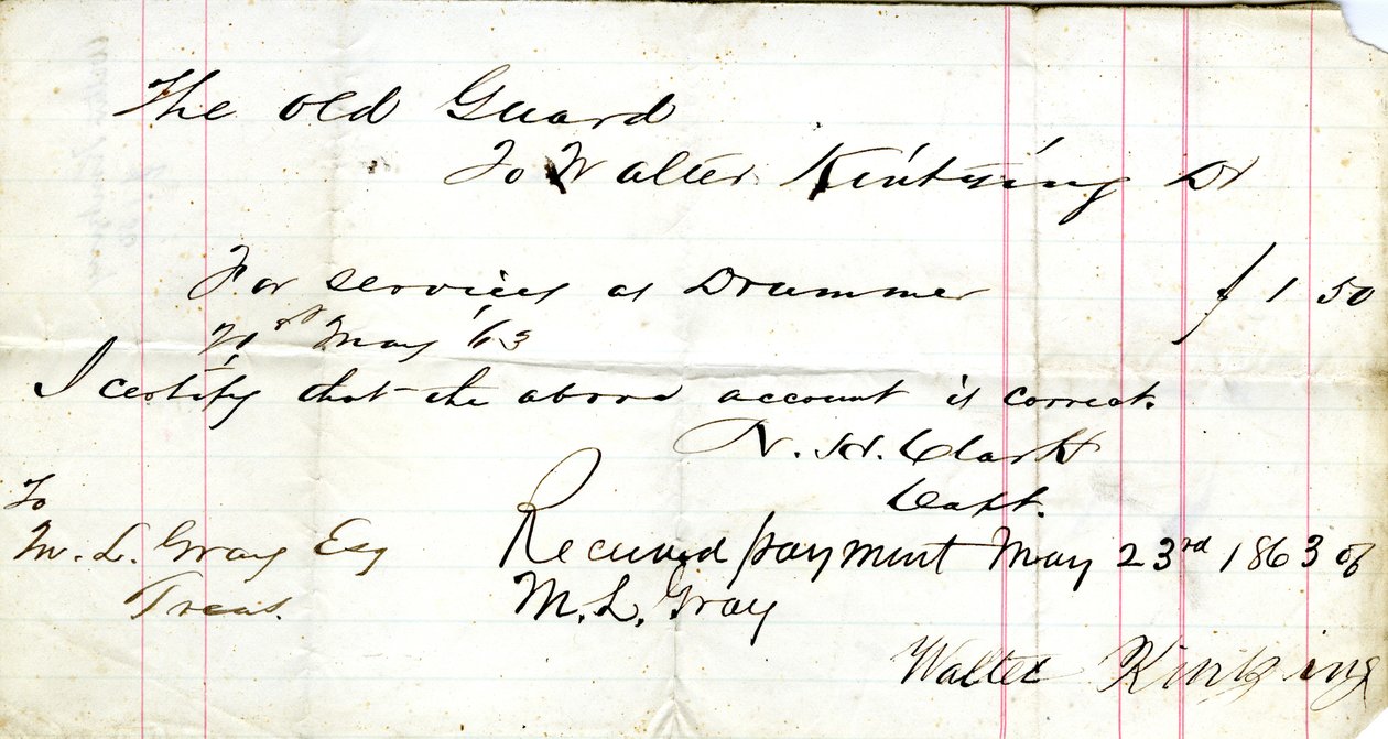 Por servicios como tamborilero de N. H. Clark