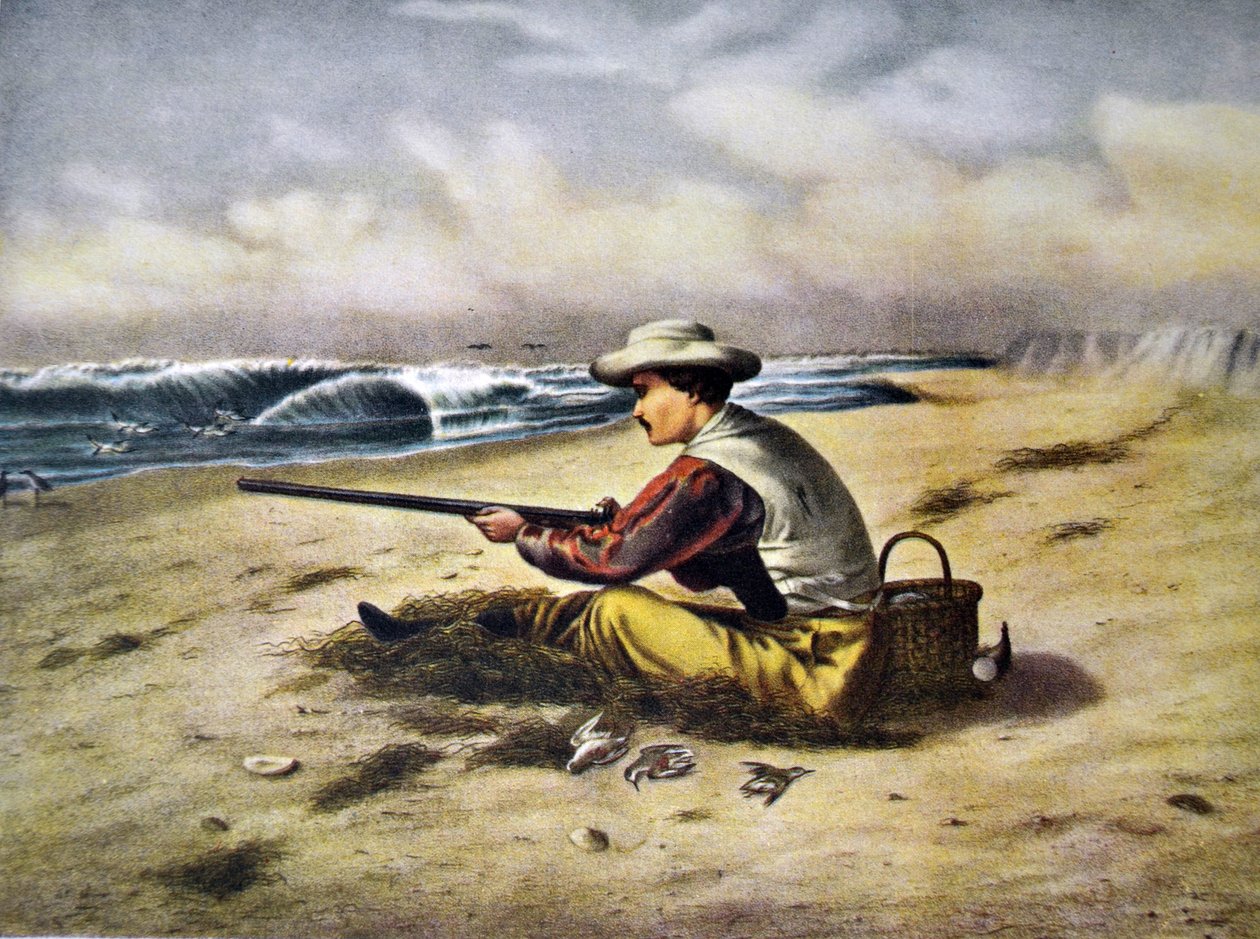 Ilustración de Currier & Ives del Siglo XIX. Caza de Playeros de N. and Ives, J.M. Currier