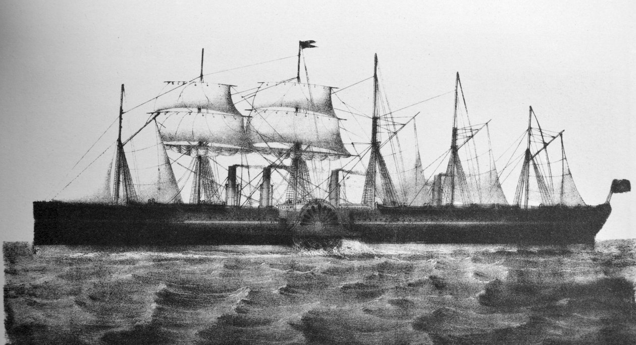 El gran barco de vapor de hierro Great Eastern de N. and Ives, J.M. Currier
