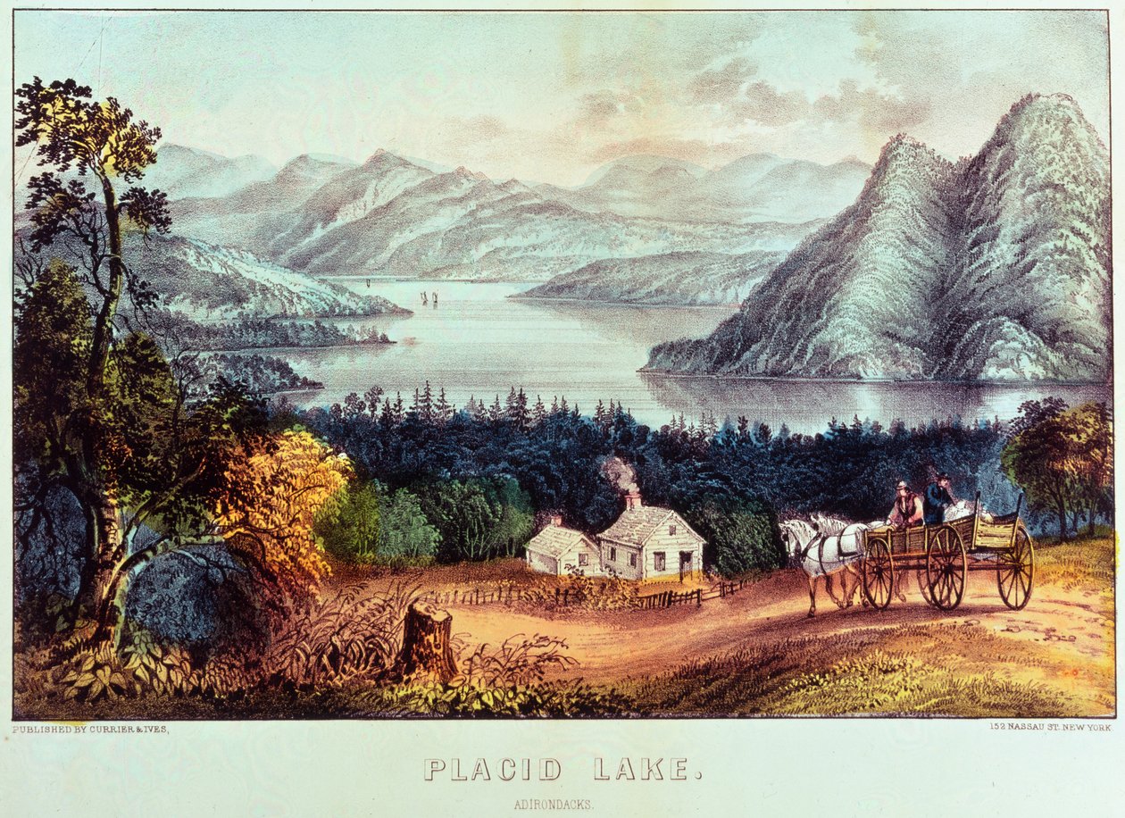Lago Plácido, Adirondacks de N. and Ives, J.M. Currier