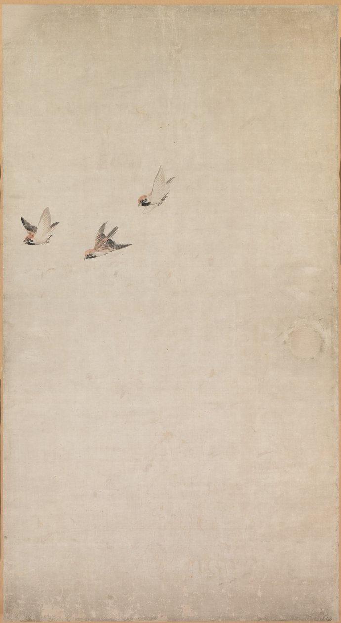 Puppies, Sparrows and Chrysanthemums de Nagasawa Rosetsu