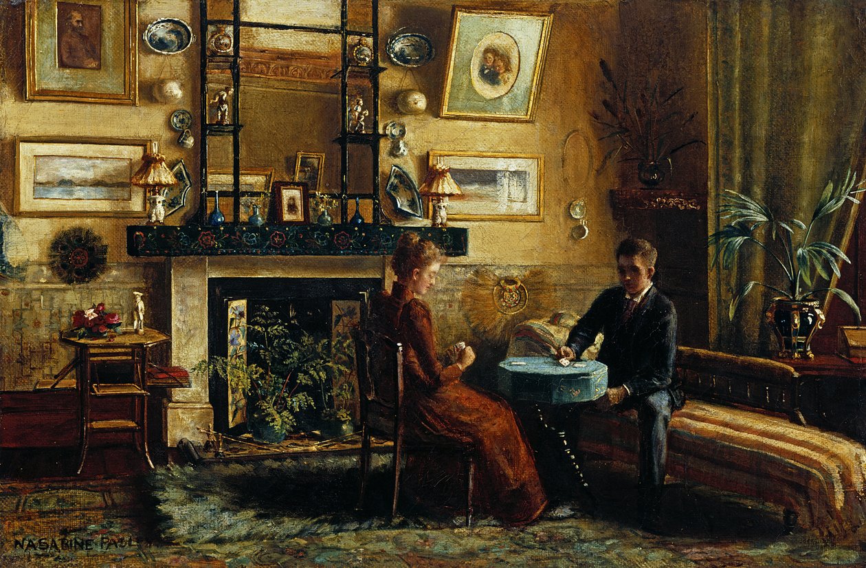 Interior con una pareja jugando a las cartas, 1887-91 de Nancy A. Sabine Pasley