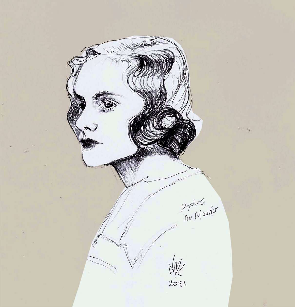 Daphne Du Maurier, 2021 (dibujo) de Nancy Moniz Charalambous