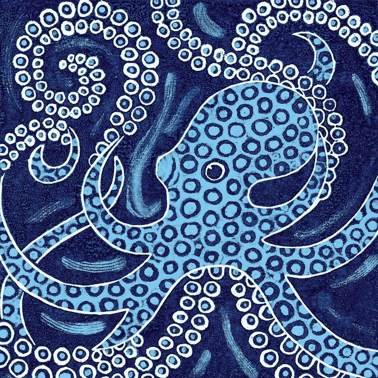 Pulpo de anillos azules, 2010 (xilografía en color) de Nat Morley