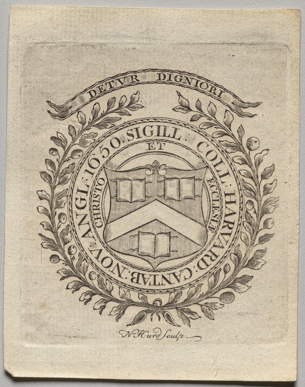 Ex libris: Sello del Colegio de Harvard de Nathaniel Hurd