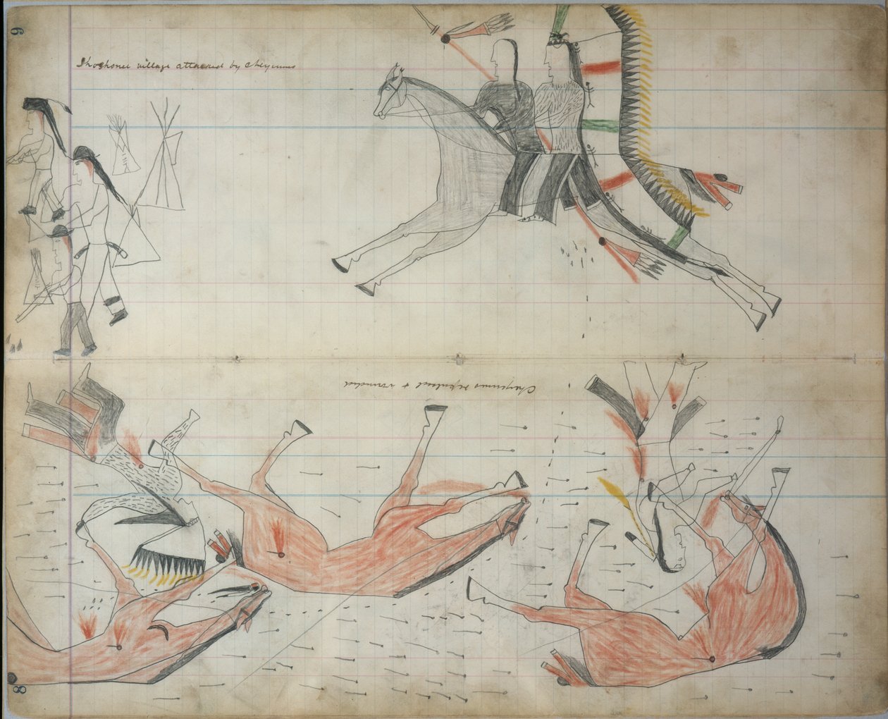 Cheyennes repelidos y heridos, c.1877-79 (dibujo del libro mayor) de Native American