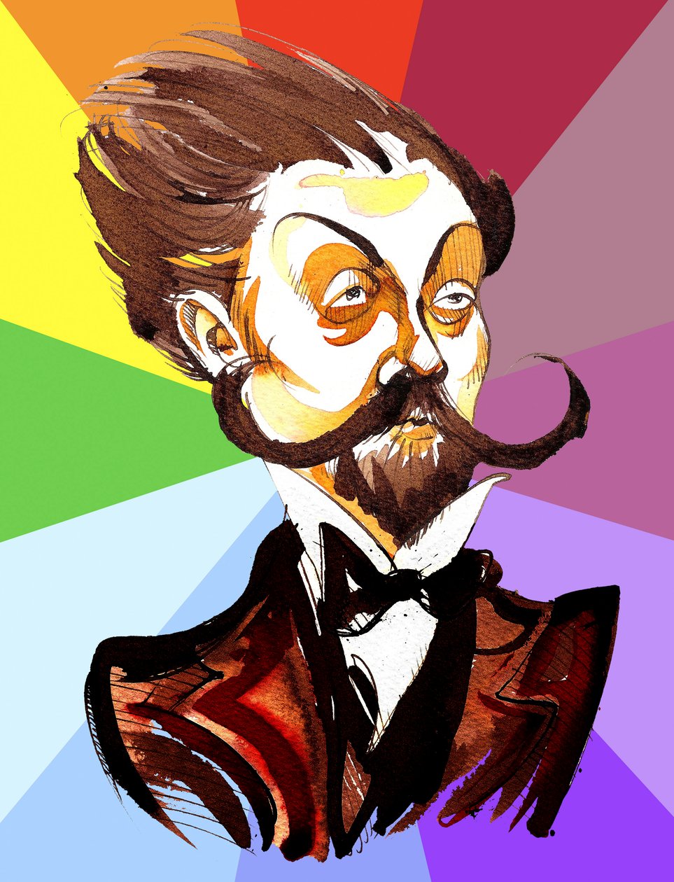 Caricatura en color de Alexander Scriabin (compositor ruso, 1872-1915) de Neale Osborne