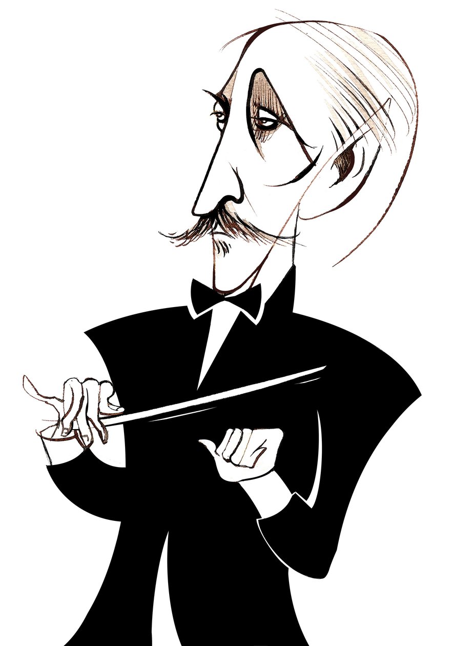 Arturo Toscanini, director de orquesta italiano, caricatura de Neale Osborne
