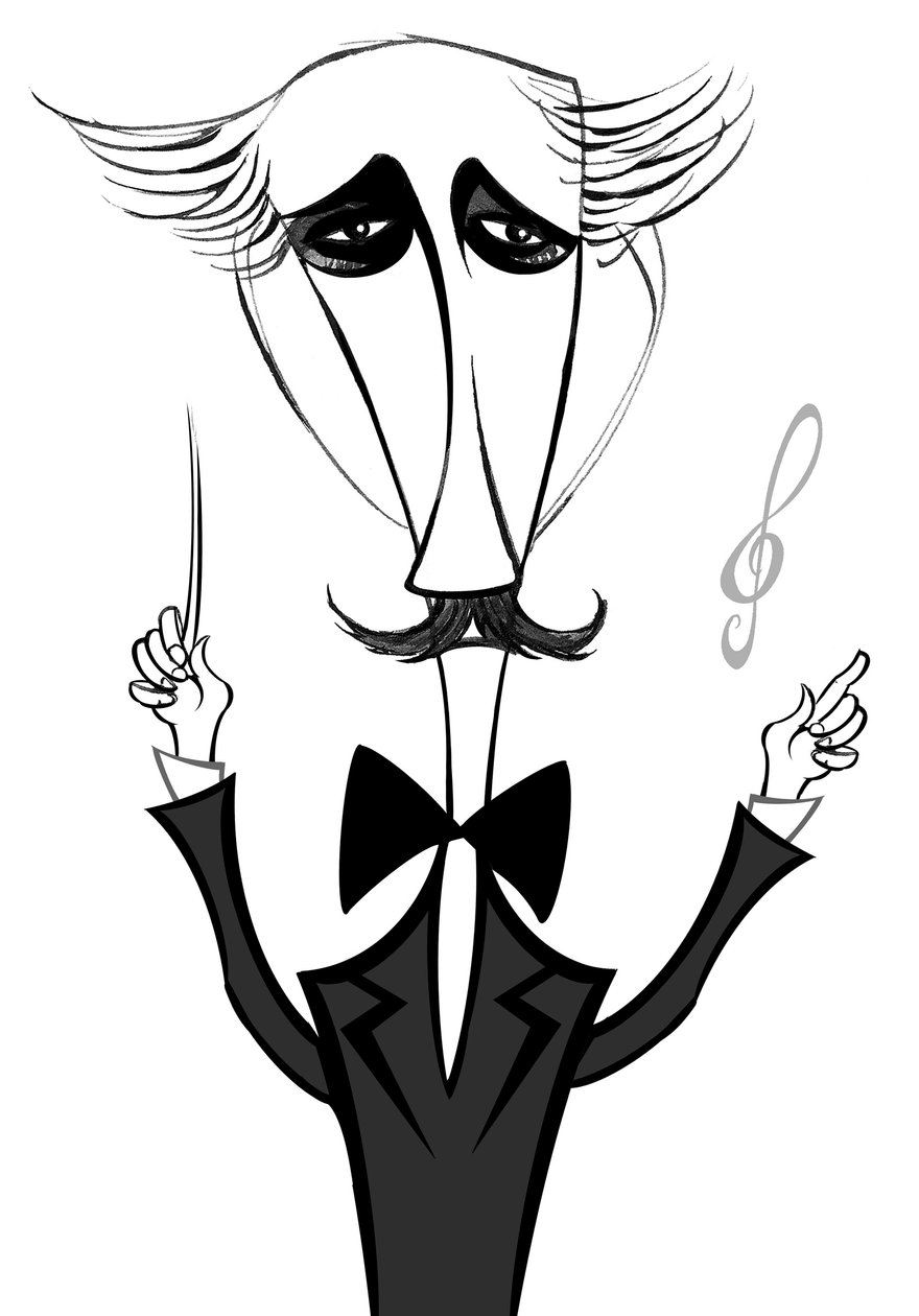 Arturo Toscanini, director de orquesta italiano, caricatura de Neale Osborne