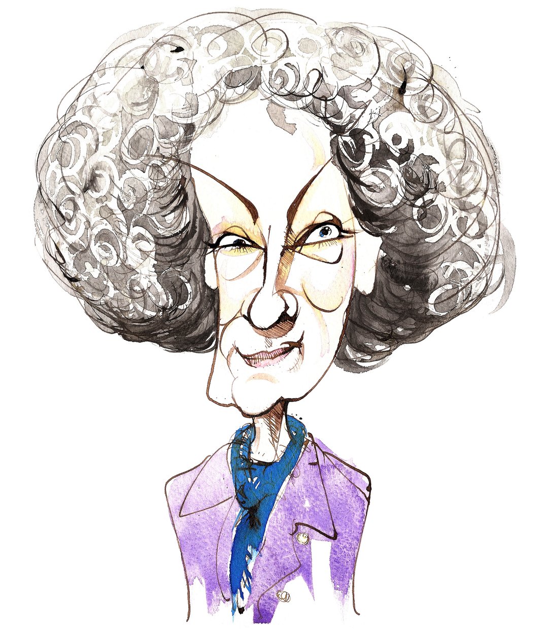 Margaret Atwood, escritora y poeta canadiense (nacida en 1939); caricatura de Neale Osborne