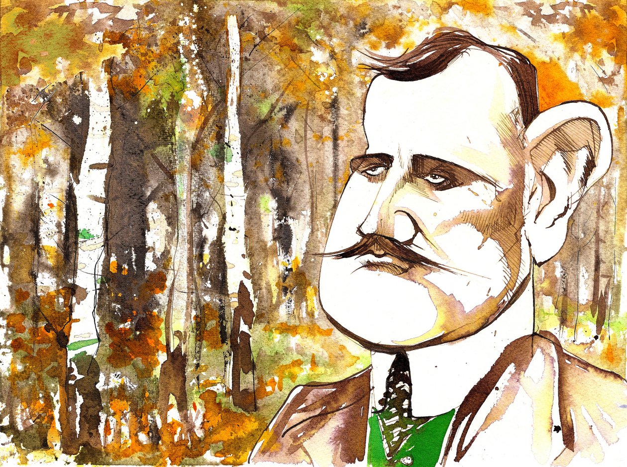 Jean Sibelius caricaturizado como un hombre joven de Neale Osborne