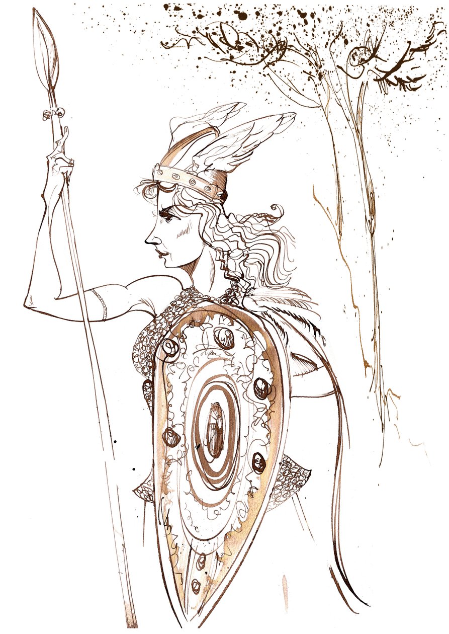 Kirsten Flagstad como Brünnhilde de la ópera Die Walküre de Richard Wagner (compositor alemán 1813-83; caricatura en sepia) de Neale Osborne