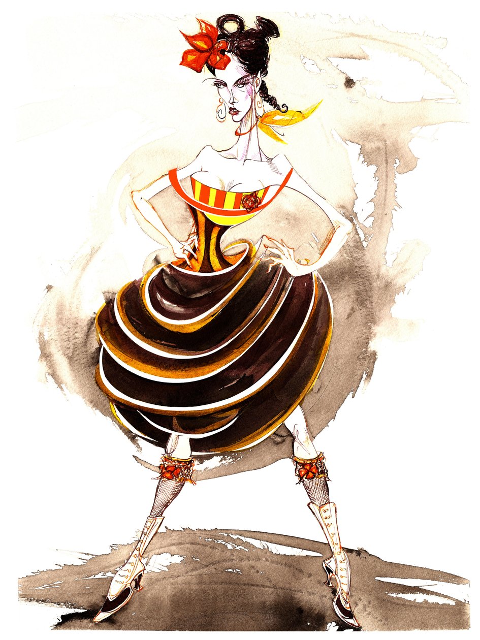 Modelo con falda voluminosa de Neale Osborne