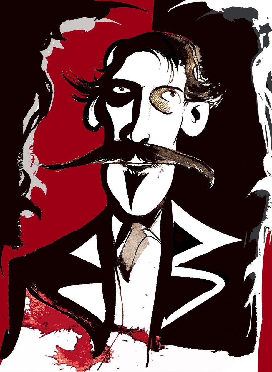 Robert Louis Stevenson - caricatura en color de Neale Osborne