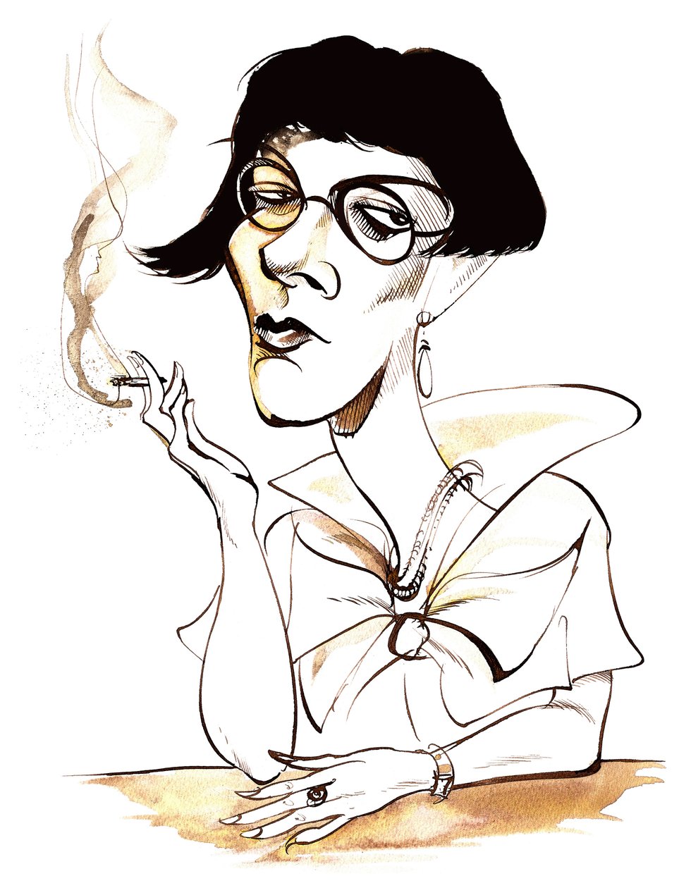 Sylvia Townsend Warner (caricatura con cigarrillo) de Neale Osborne
