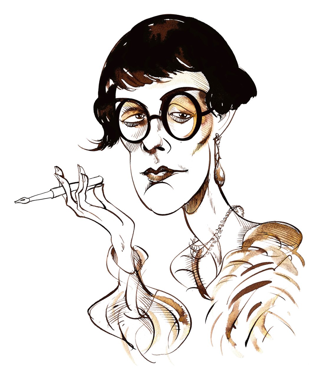 Sylvia Townsend Warner (caricatura con pluma) de Neale Osborne