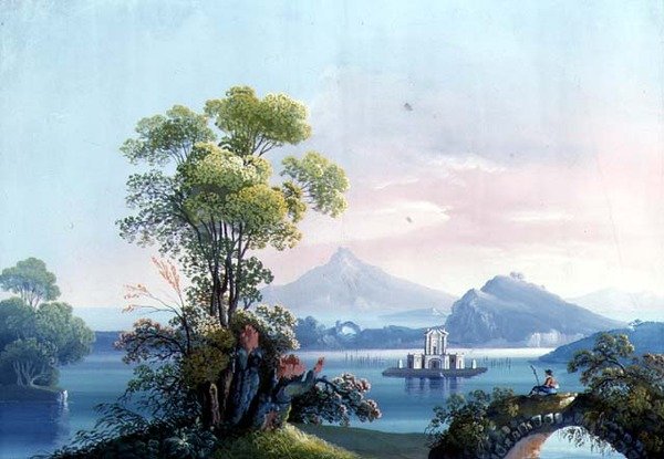 Nápoles: una vista del Monte Vesubio de Neapolitan School
