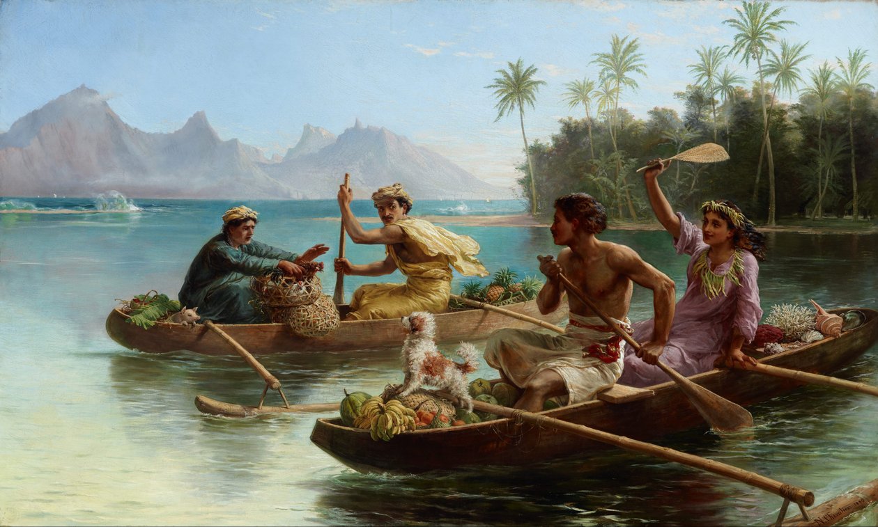Carrera al mercado, Tahití de Nicholas Chevalier