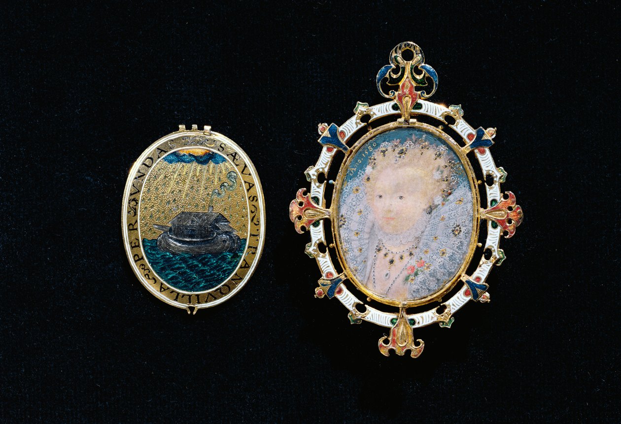 La joya de Heneage o joya de la Armada, miniatura de la Reina Isabel I en un estuche con joyas, c.1595 de Nicholas Hilliard