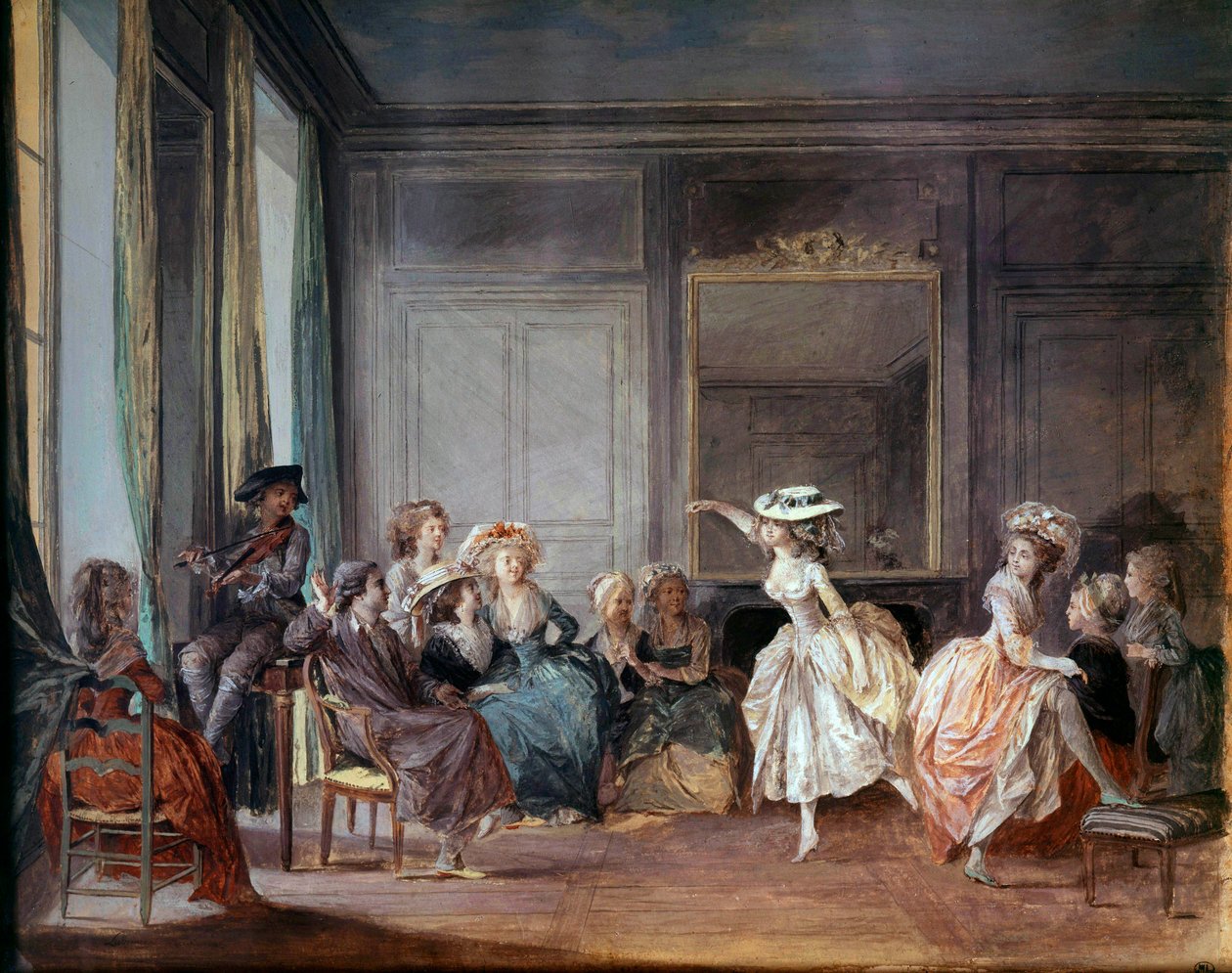 La lección de danza. Gouache de Niclas II Lafrensen