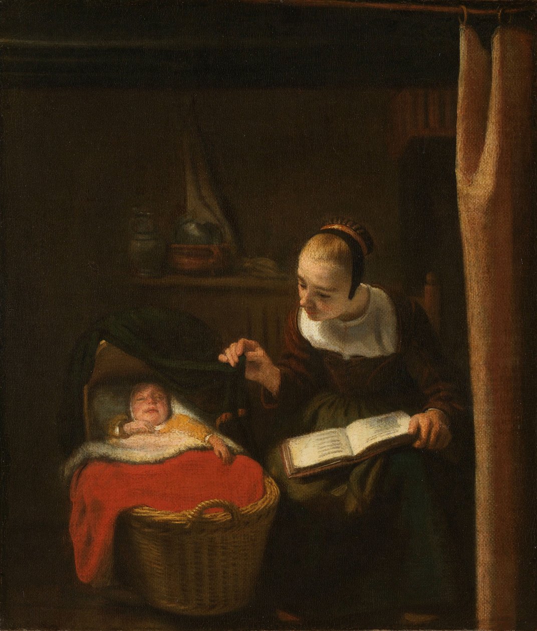 Joven mujer en una cuna, 1652-62 de Nicolaes Maes