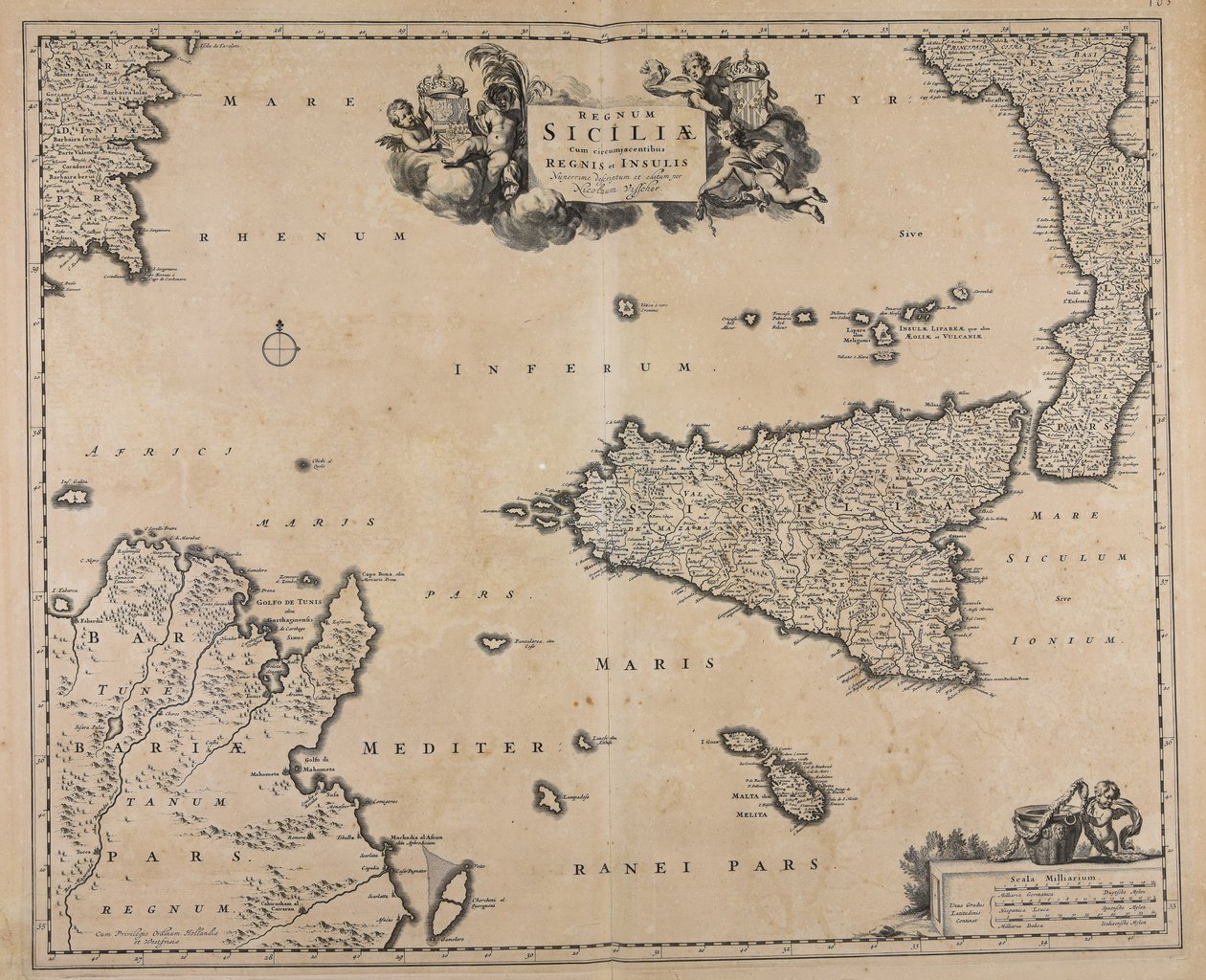 Regnum Siciliae con reinos e islas circundantes de Nicolaes Visscher