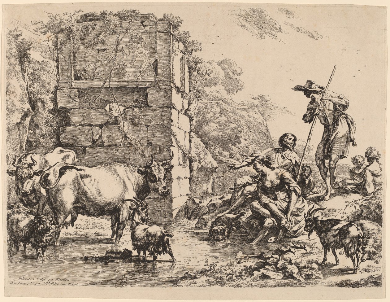 Vaca bebiendo de Nicolaes Pietersz Berchem