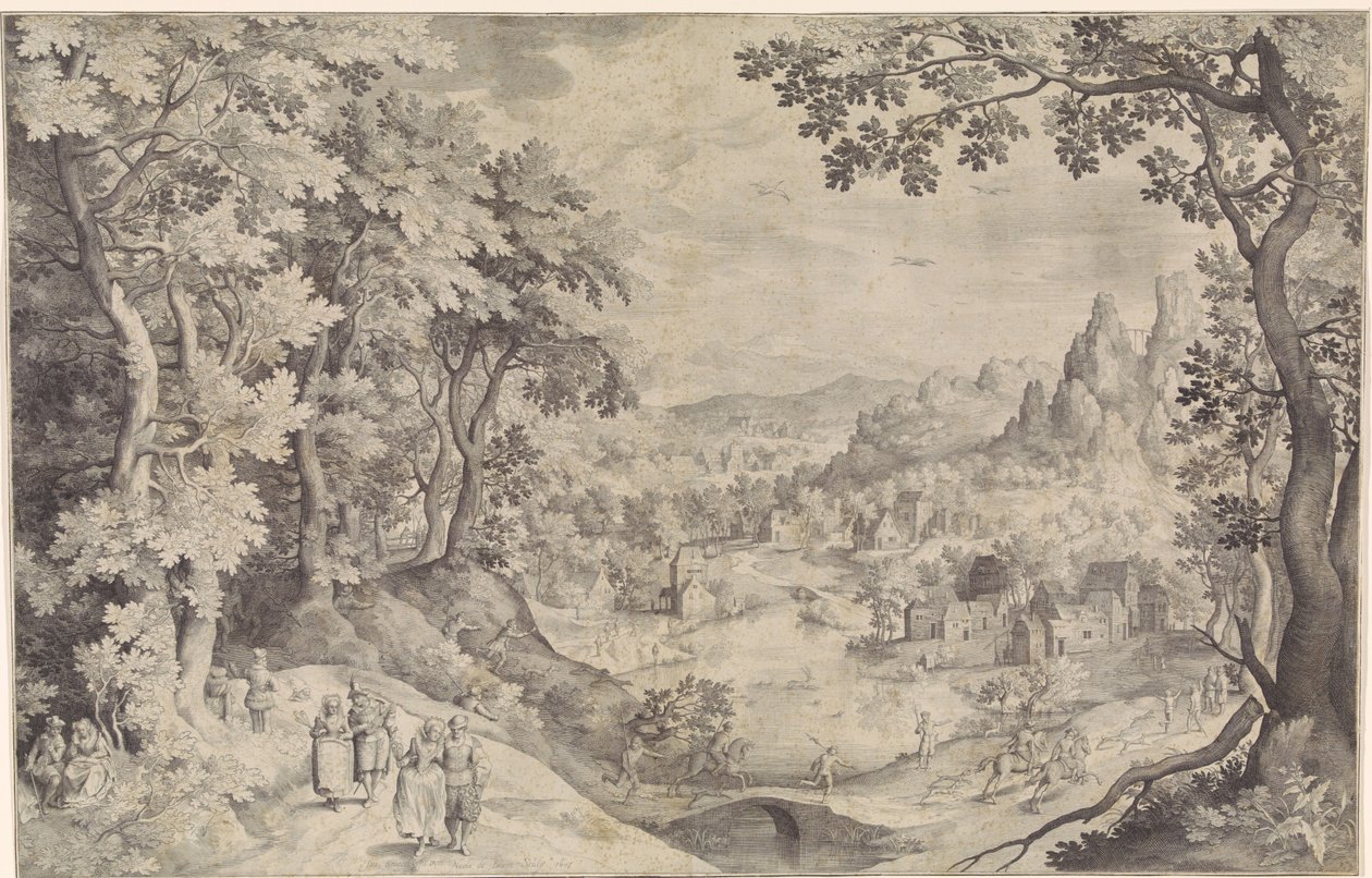 Paisaje con caza de ciervos de Nicolaes de Bruyn