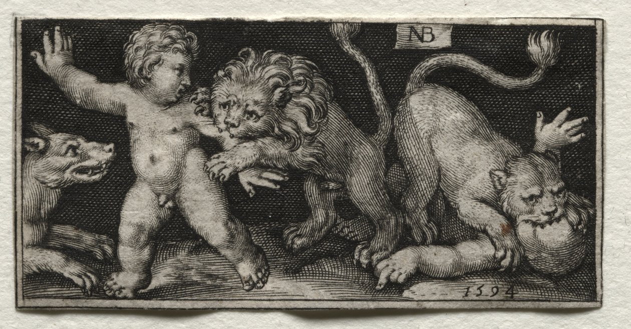 Leones atacando a niños de Nicolaes de Bruyn