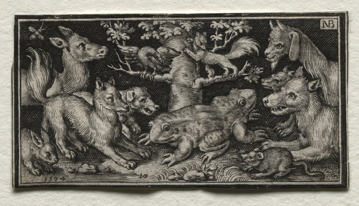 Rana de dos cabezas rodeada de animales, 1594 de Nicolaes de Bruyn