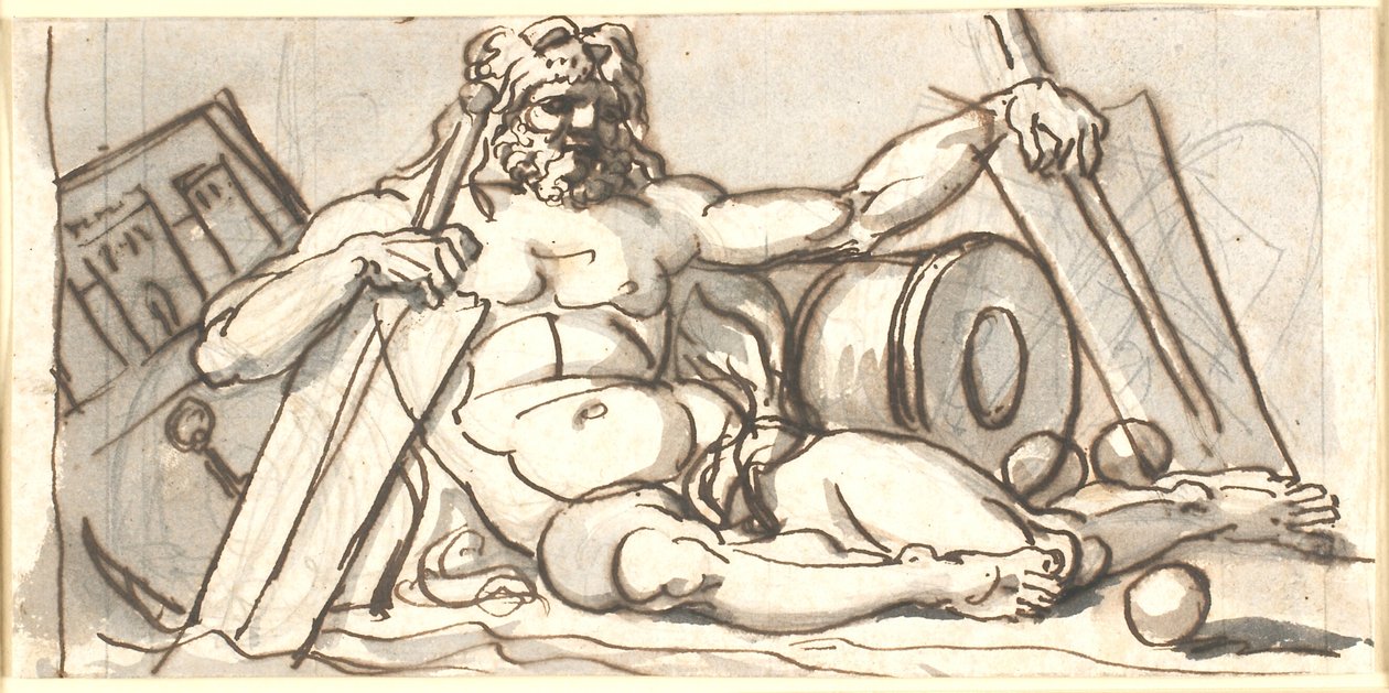 Un dios marino desnudo acostado con atributos de Nicolai Abildgaard