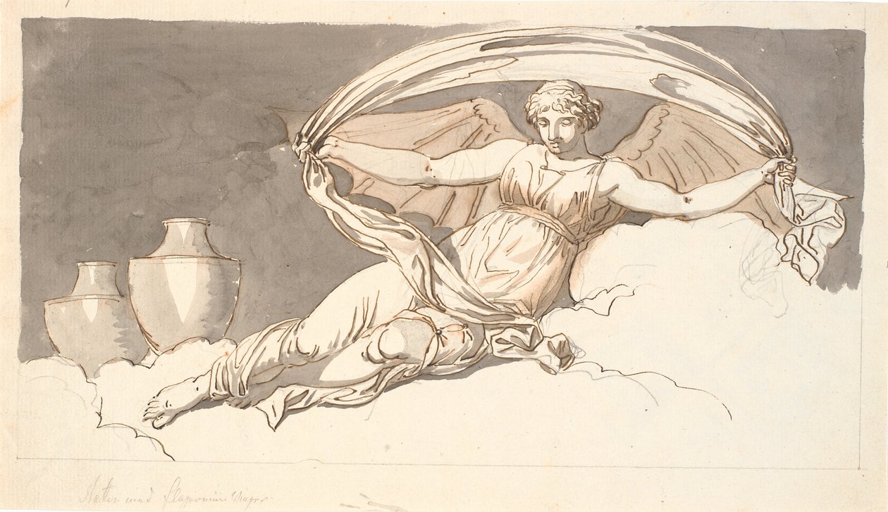 La noche, una mujer descansando con alas de murciélago de Nicolai Abildgaard