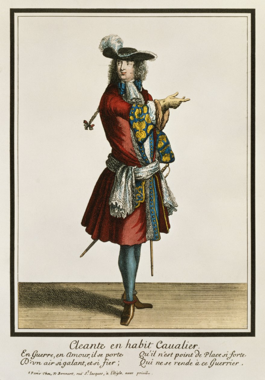 Cleante vestido como un caballero, lámina de moda, c.1695 de Nicolas Bonnart
