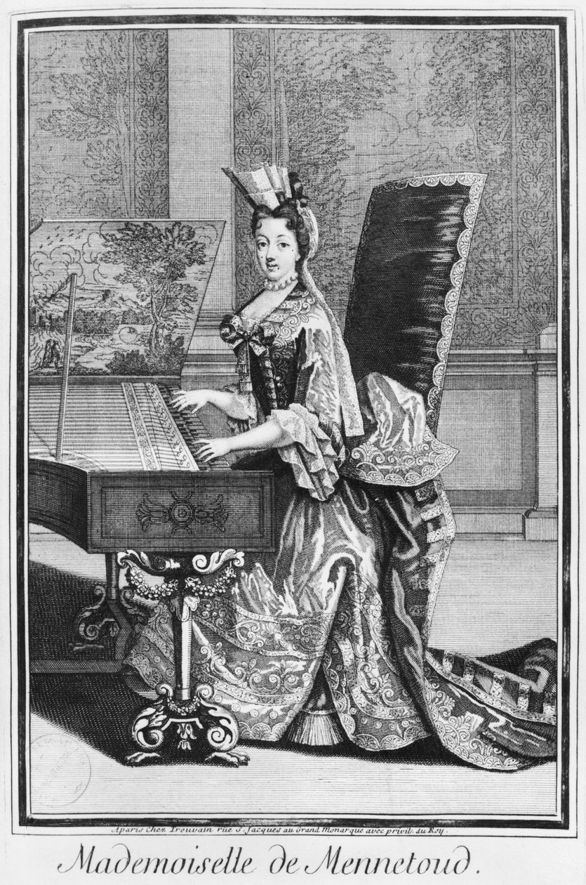 Mademoiselle de Mennetoud tocando el clavecín de Nicolas Bonnart