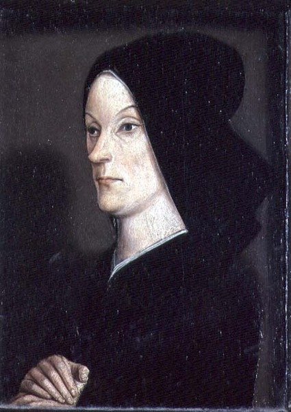 El Díptico de Matheron: retrato de Jeanne de Laval (d.1498) segunda esposa de René I el Bueno (1409-80) panel derecho de Nicolas Froment