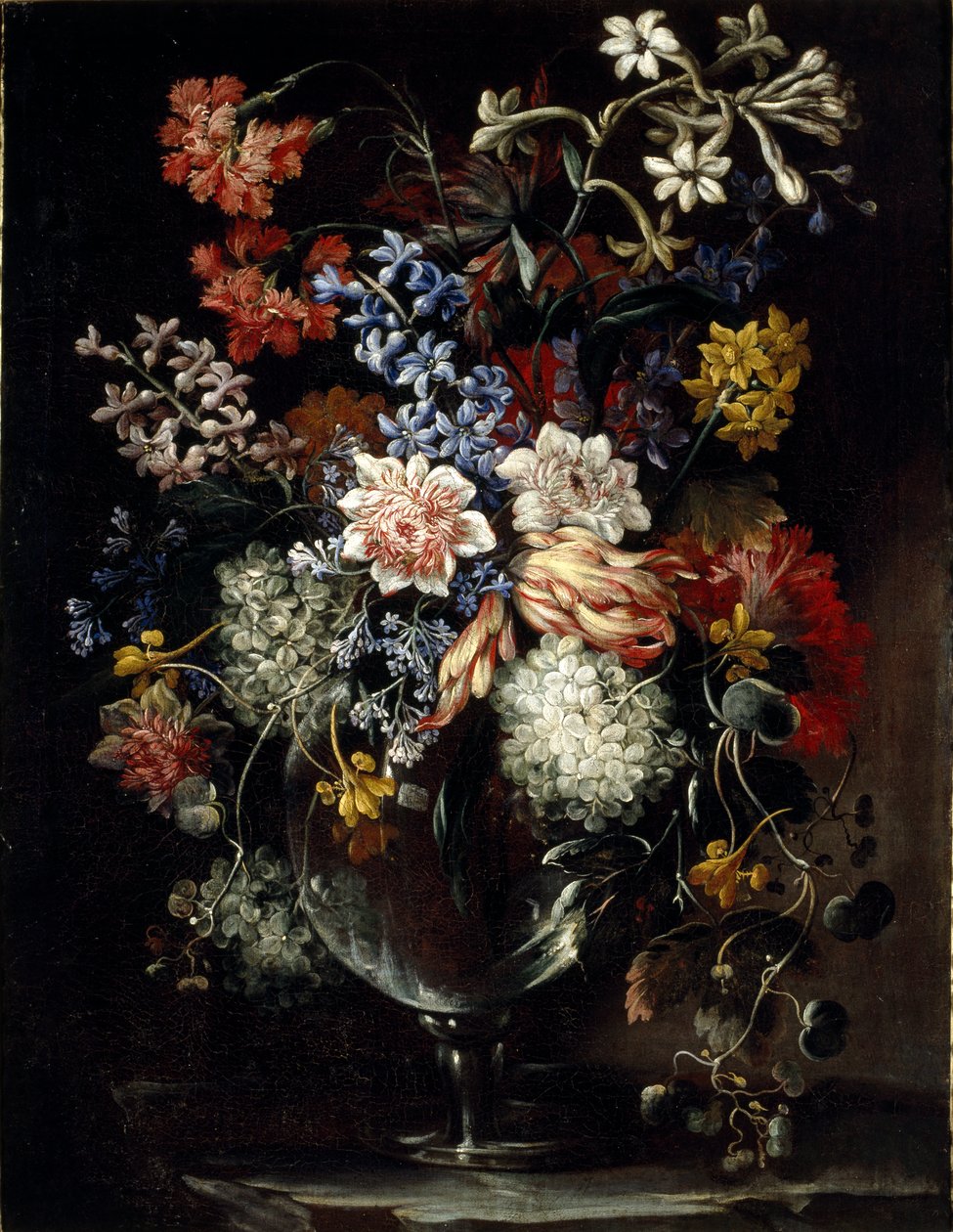 Flores en un jarrón sobre una repisa de Nicolas Baudesson