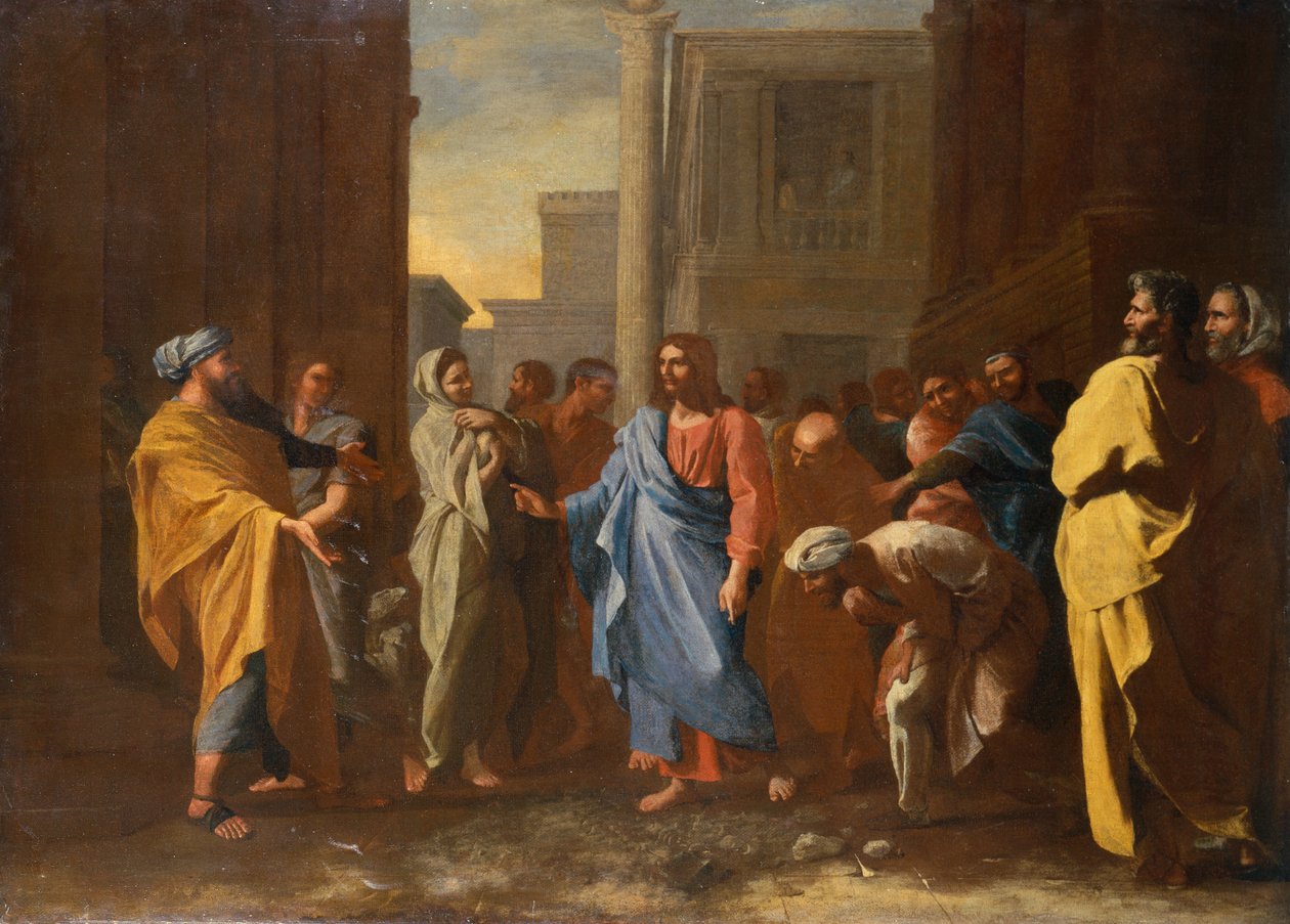 Cristo y la mujer adúltera (óleo) de Nicolas Poussin
