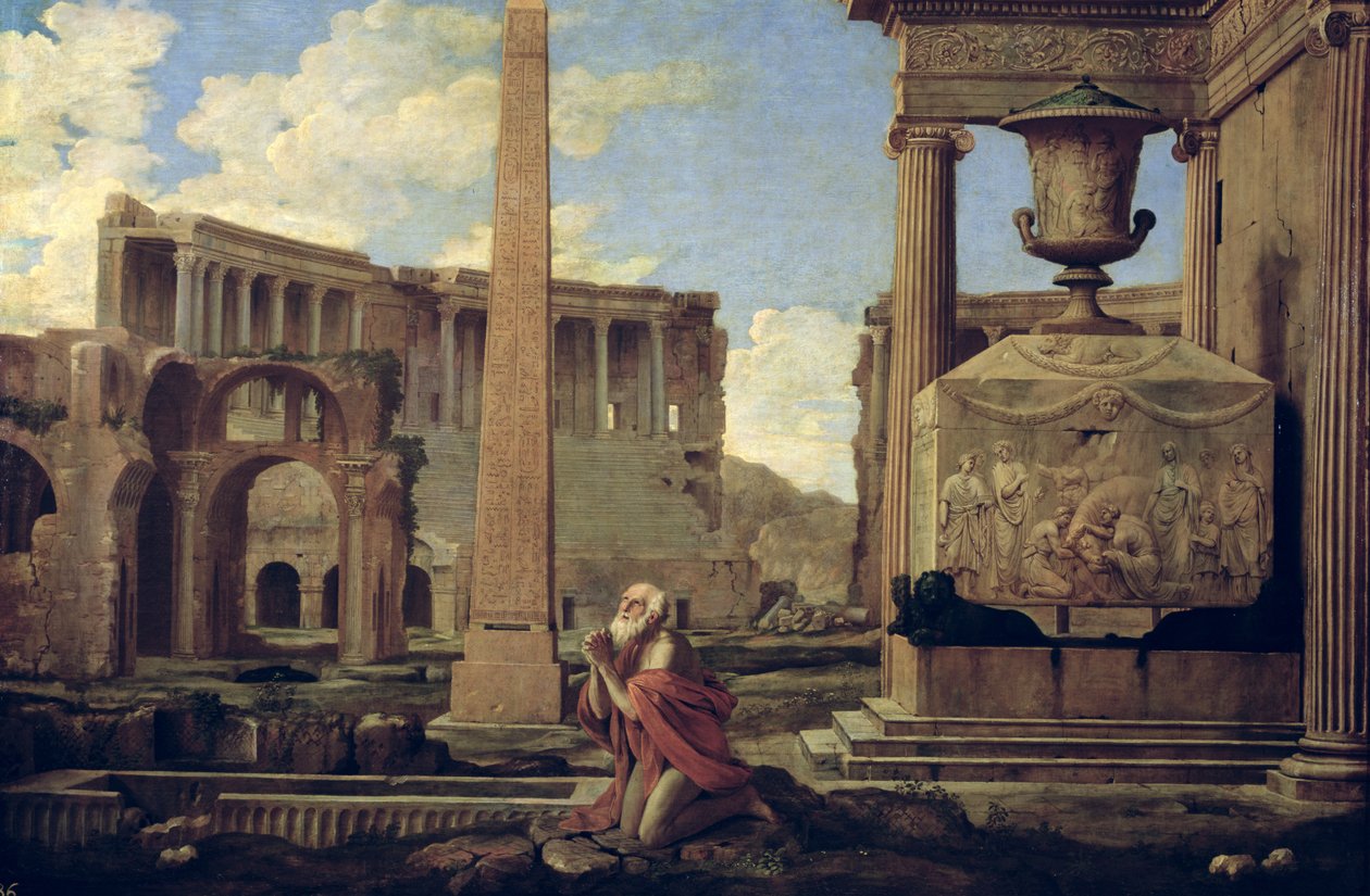 Ermitaño entre las Ruinas de Nicolas Poussin