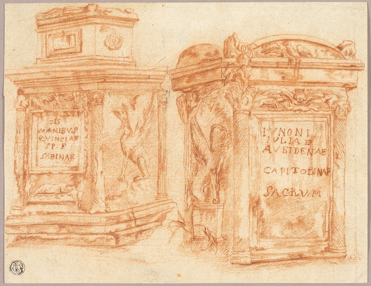 Bocetos de bases inscritas de columnas romanas de Nicolas Poussin