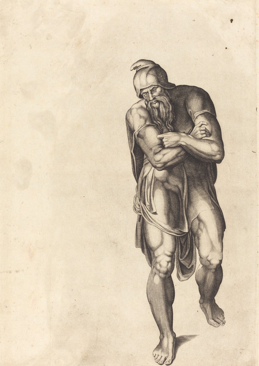 Hombre caminando de Nicolaus Beatrizet after Michelangelo
