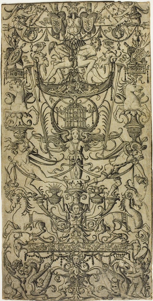 Panel de ornamento con una jaula de pájaros de Nicoletto da Modena