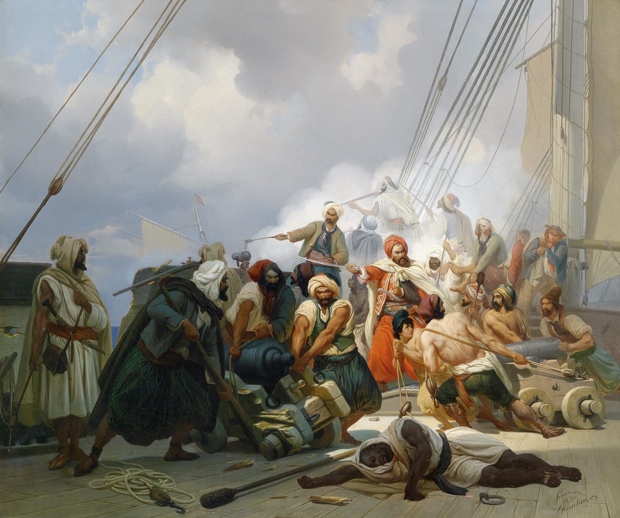 Combate naval (cañones siendo posicionados en cubierta) de Niels Simonsen
