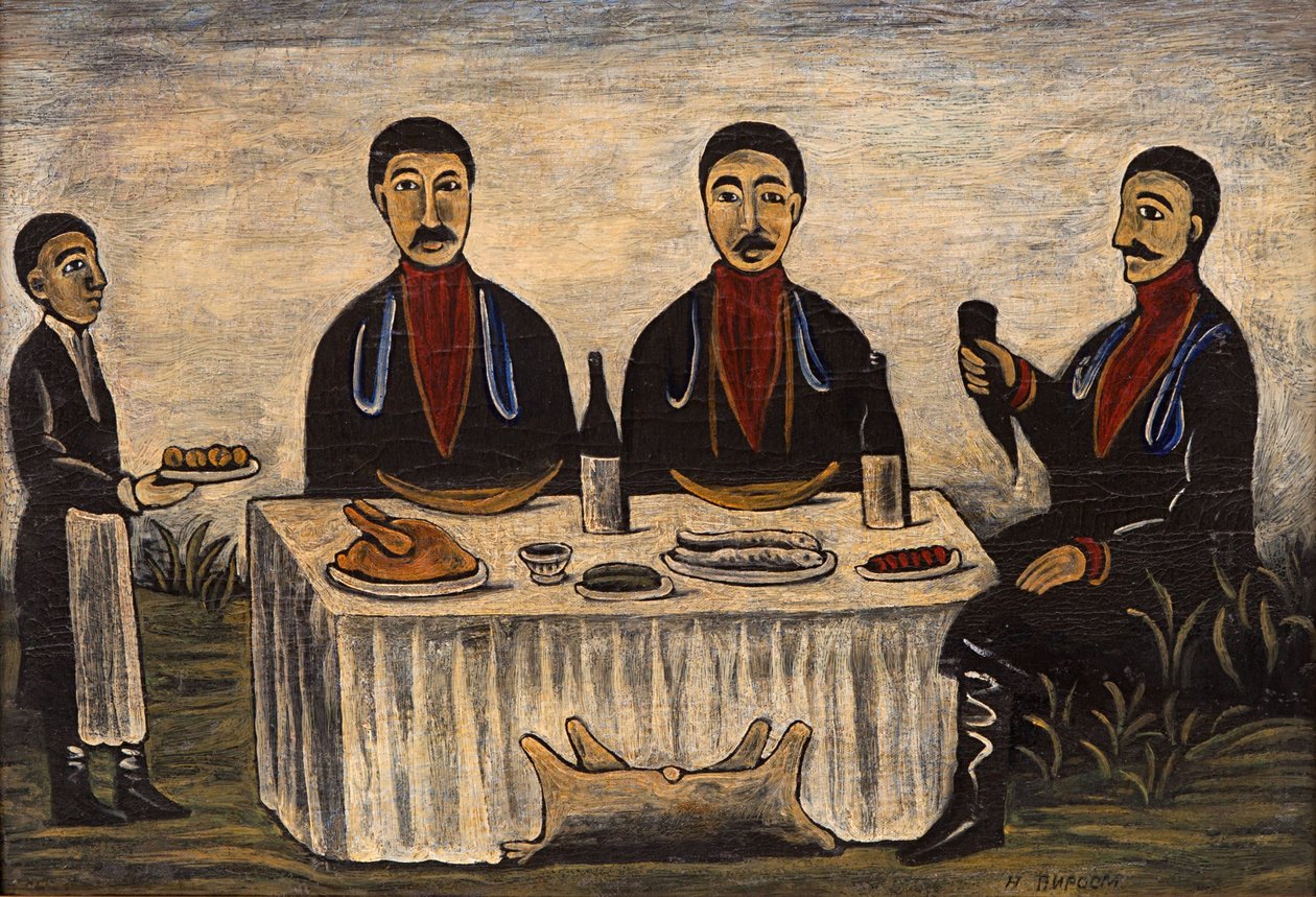 Tres hombres en la cena de Niko Pirosmani