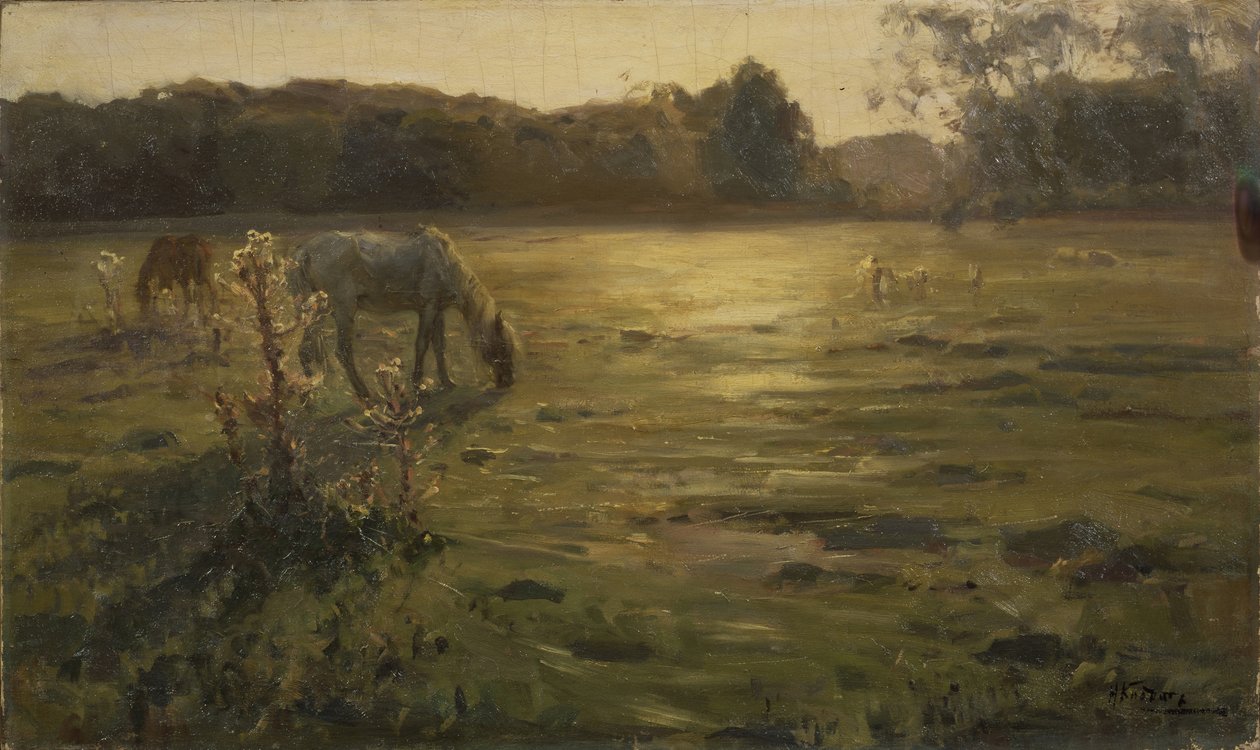 Caballos en el prado de Nikolai Alexandrovich Klodt