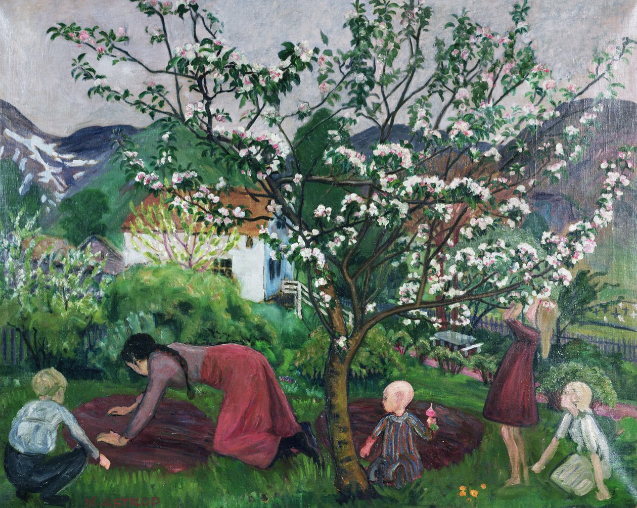 En el jardín, c.1914-15 (óleo sobre lienzo) de Nikolai Astrup