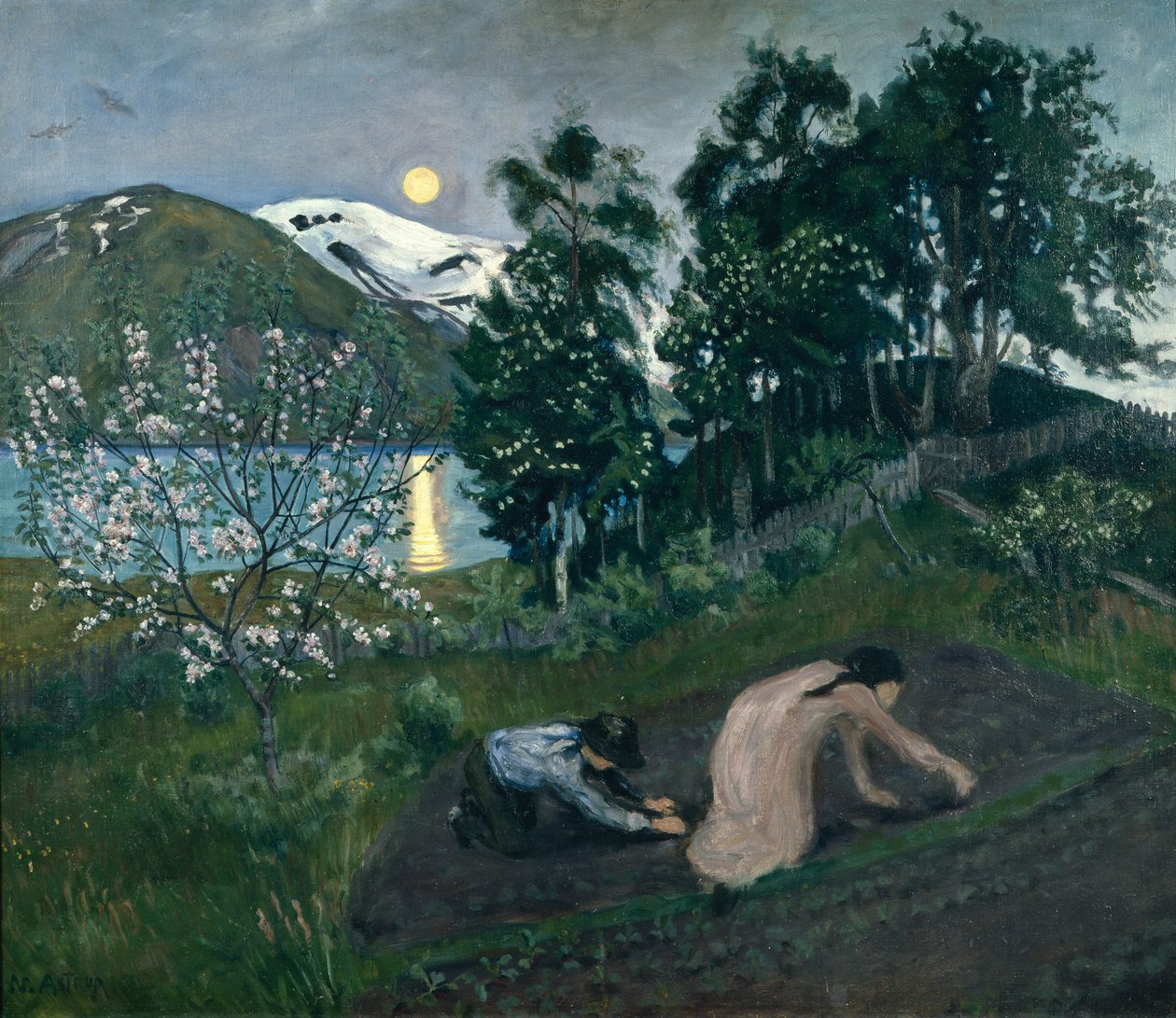 Noche de primavera en el jardín de Nikolai Astrup