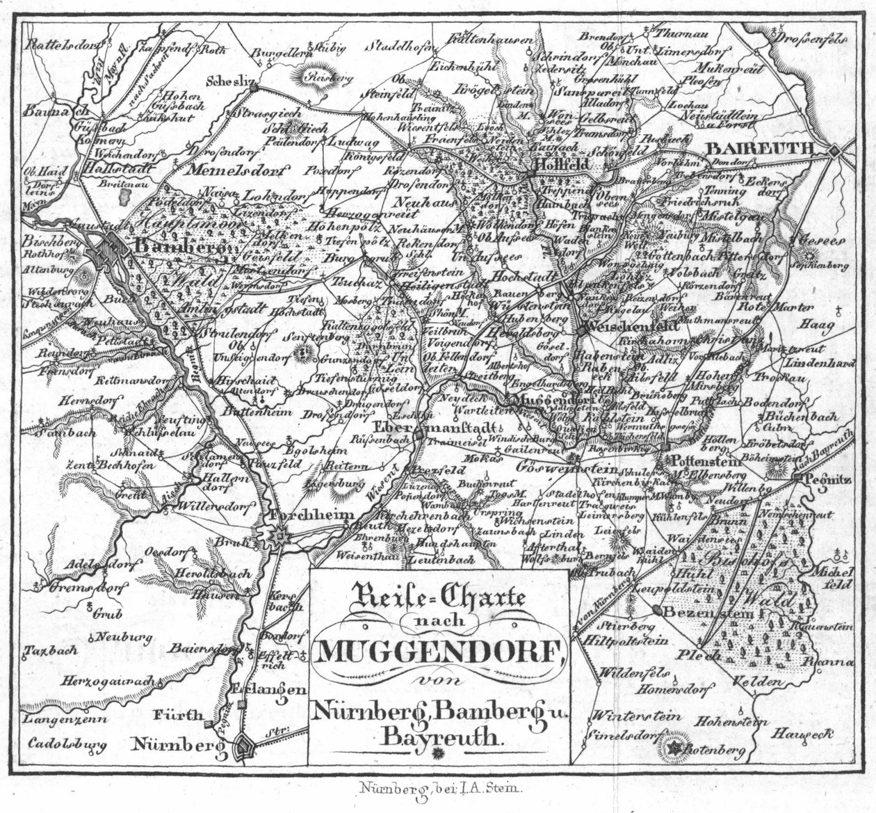 Carta de Muggendorf a Núremberg, Bamberg y Bayreuth de Nürnberg Verlag J. A. Stein