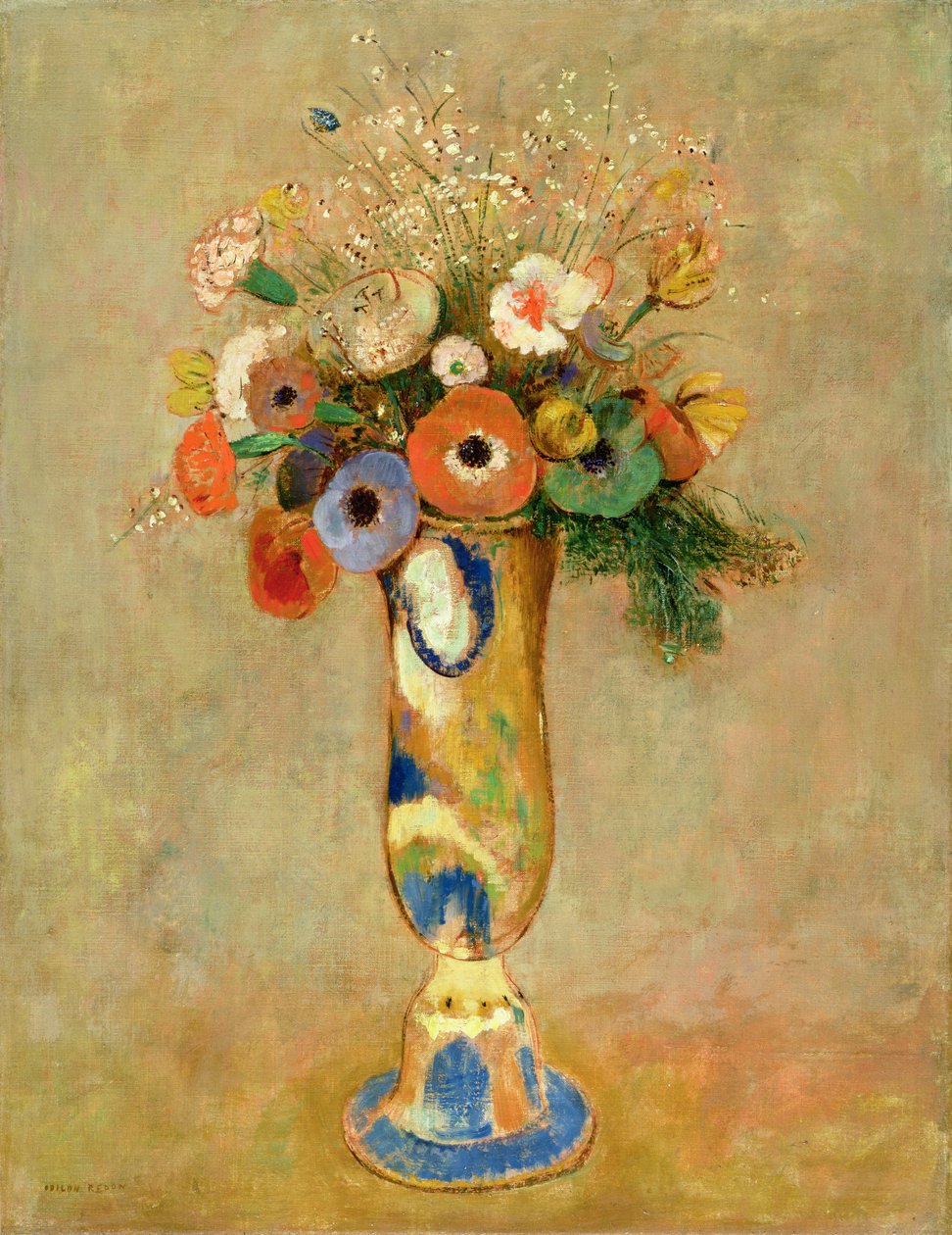 Flores en un jarrón pintado de Odilon Redon