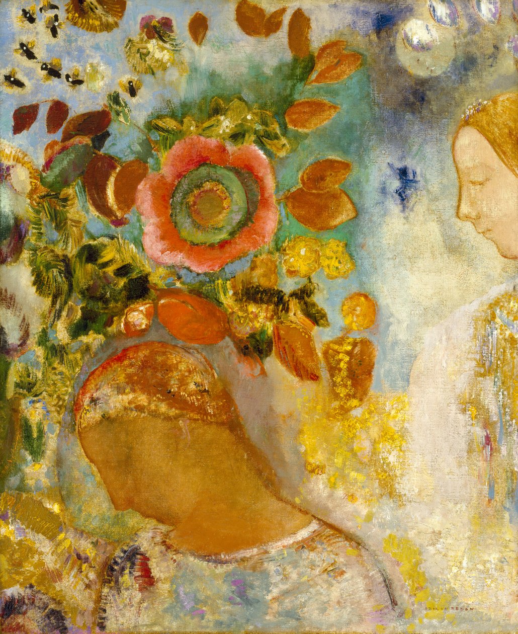 Dos niñas entre flores de Odilon Redon