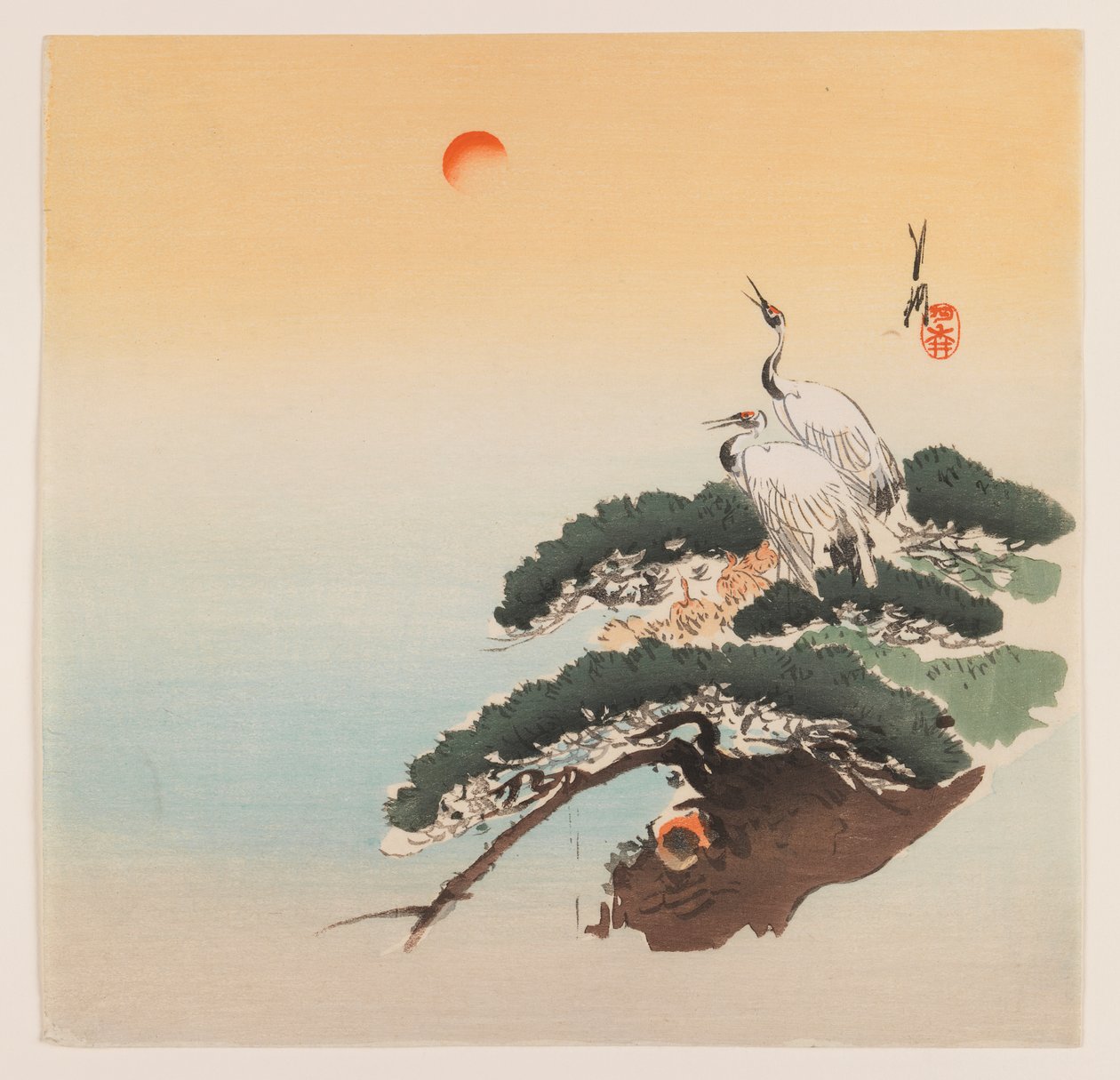 Pareja de grullas en una rama, c.1890-1910 de Ogata Gekko
